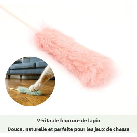 Canne à pêche pour chat en fourrure naturelle - Lot de 5 jouets interactifs avec baguette flexible pour chasse et exercice (1/5)