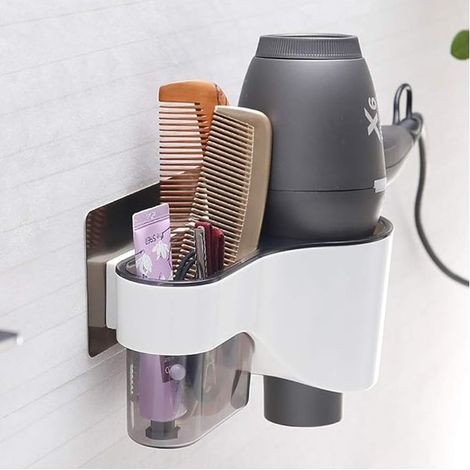 Soporte para secador de pelo sin necesidad de taladrar, estante para secador de pelo montado en la pared (1/5)