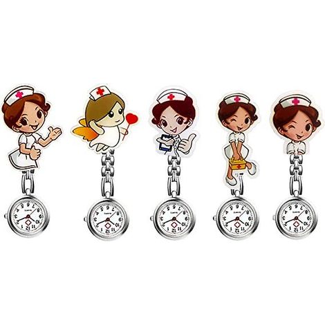 Ensemble de 5 montres-broches à quartz en silicone style infirmière, inspirées des dessins animés et des mangas, pour femmes et filles. (1/5)