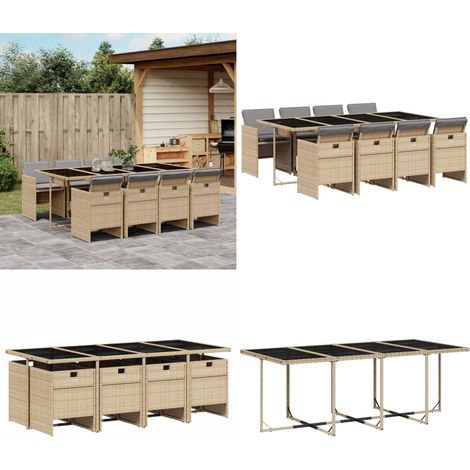 9-tlg. Garten-Essgruppe mit Kissen Beigemischung Poly Rattan - Gartentisch - Esstisch Set - Gartenmöbel - Outdoor Möbel - Terrassenmöbel - Home & Living (1/5)