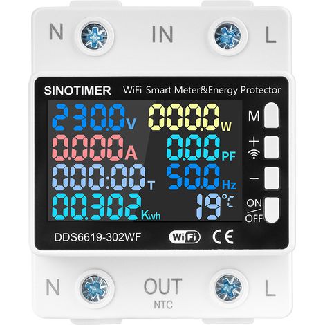 Compteur multifonction WiFi monophasé pour tension, courant et énergie, avec protection contre les surtensions et les sous-tensions et commutateur à distance, 63 A, DDS6619-302WF (avec WiFi et fonctio (1/4)