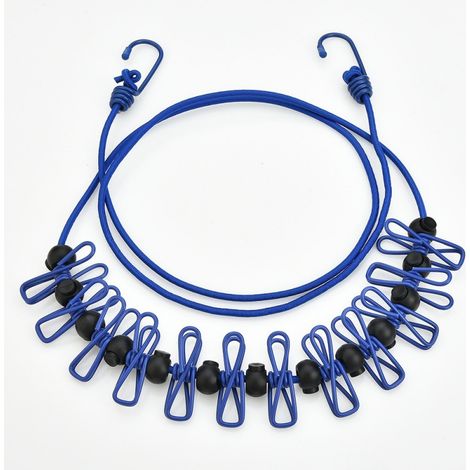 Tendedero extensible y portátil, ideal para secar la ropa en interiores o durante acampadas (azul, 1 unidad). (1/5)