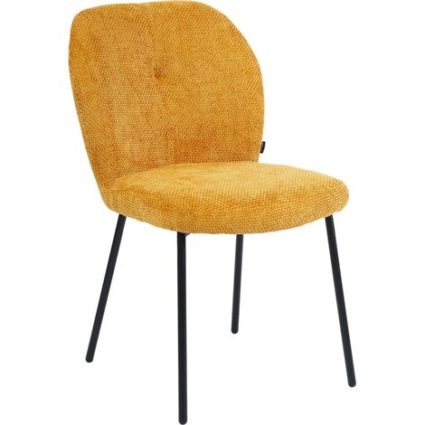 Chaise rembourré en tissu jaune doux pieds métal noir - LEONA (1/5)