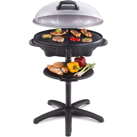 Barbecue Électrique sur Pied, Grill Extérieur avec Thermomètre Intégré, Revêtement Antiadhésif, 2400 W, Surface 38,5 x 52,5 cm, Rangement Compact (1/5)