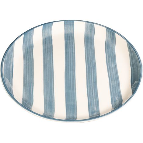 Zafferano Set 2 Piatti Piani Collezione Lido Decorazione Righe Colore Grigio in Ceramica Artigianale Dipinta a Mano Made in Italy - Riga Grigio