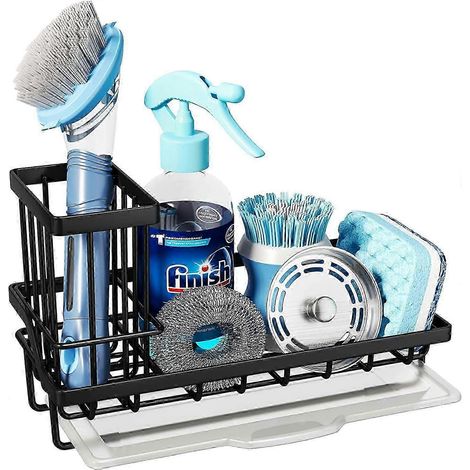 Organisateur d'évier en acier inoxydable (304) avec porte-éponge pour torchons, brosse et bac égouttoir (1/5)