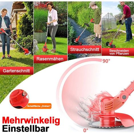 Akku-Rasenmäher mit Rädern,Akku-Rasentrimmer Akku Rasenmäher 1200W,ausgestattet mit 2 2000mAh Akkus,Mit Klingenkopf,Kommt mit zwei Batterien und Ladegerät,Verstellbare Teleskopstange (1/5)