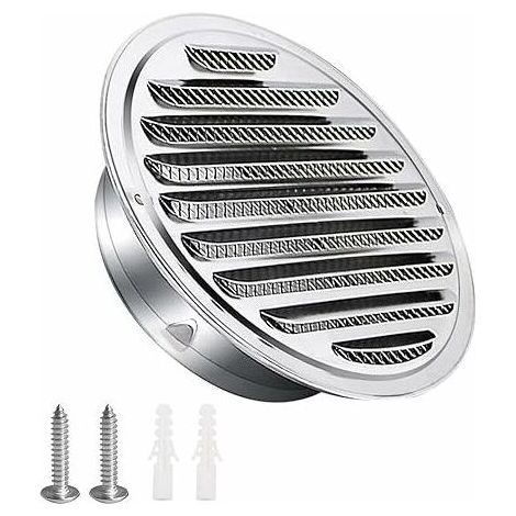 Grille aération VMC,Grille d'aération en acier inoxydable 125mm avec vis et chevilles Protection contre les intempéries Lamelles avec moustiquaire et boucle Grille d'évacuation d'air ronde Visser et b (1/5)