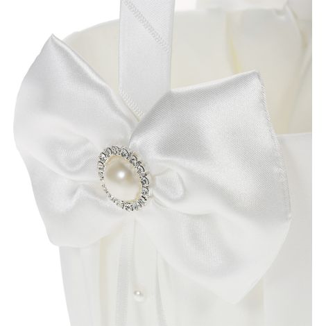 7 pouces blanc Satin Bowknot strass décoré anneau porteur oreiller et mariage fleur fille panier ensemble (1/5)