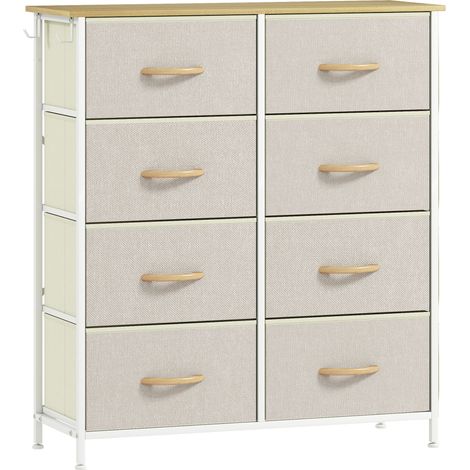 Commode en tissu beige 8 tiroirs, meuble de rangement avec 4 poches latérales et 2 crochets, cadre en métal, dimensions 86 x 30 x 94,5 cm (1/5)