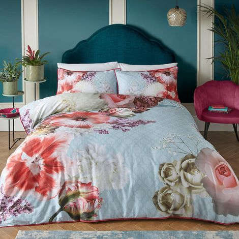 Housse de Couette Royal Floral - Parure de lit Super King Size (260 x 220 cm) - 100% Coton Doux - 2 taies d'oreiller - Parure de lit avec Fleurs - Housse de Couette (1/5)