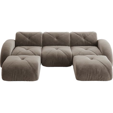 Canapé modulable en U 3 places avec 2 poufs, tissu doux taupe, sans cadre intérieur, mousse 32D, design antidérapant et sans montage, pour salon cosy – CHICFURN (1/5)