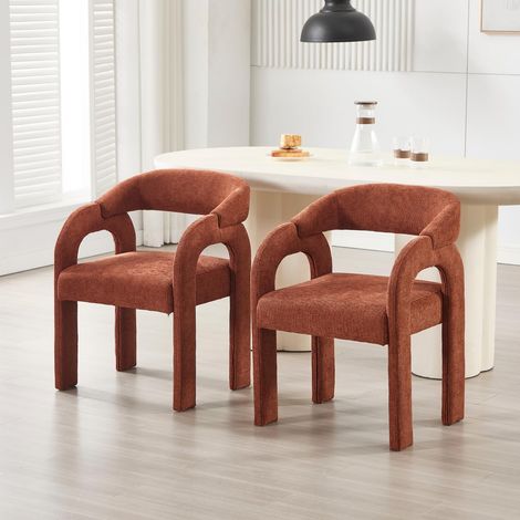 Wahson Dining Chairs 2Pcs in Chenille Leisure Armchair with Artistic Designed Backrest for Kitchen Living Room Restaurant Cafe, Orange