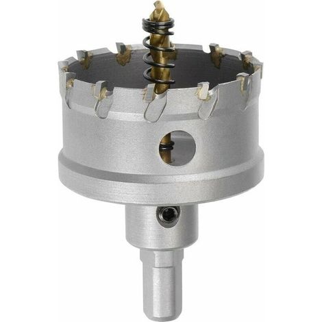 Fraise-trepan carbure 60 mm pour acier inoxydable, tige triangulaire antidérapante, foret central titane (1/3)