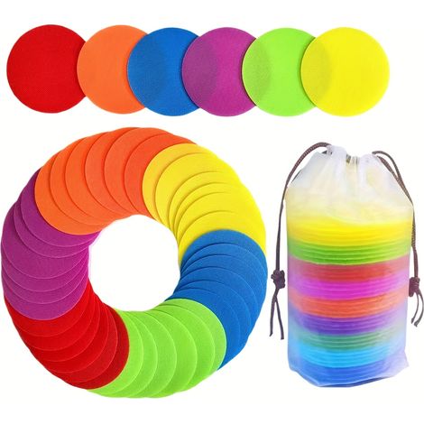 Lot de 18 marqueurs de sol ronds de 4 pouces à fixer sur la moquette, marqueurs circulaires à pois multicolores (1/5)