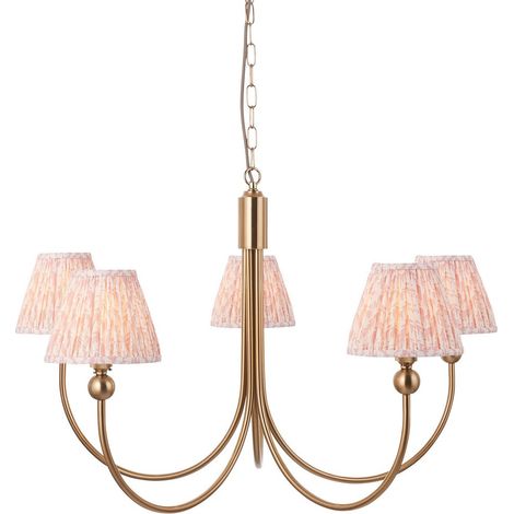 Endon Santiago Suspension en laiton vieilli brossé avec abat-jour en tissu feuille couleur pêche 16 cm 5 x B22