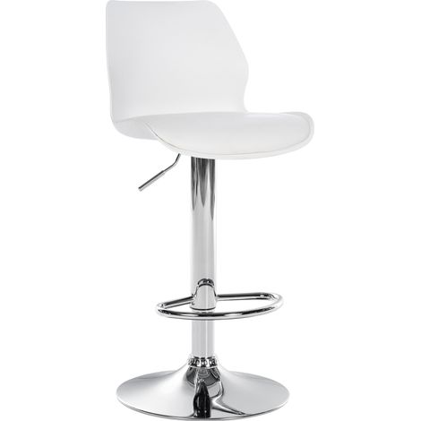 Sgabello da bar x1 con poggiapiedi altezza regolabile girevole in PVC bianco plastica e metallo 100005616