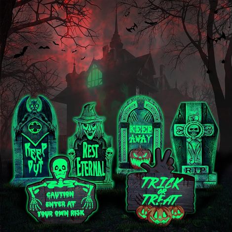 Lapide di Halloween con effetto fluorescente – Decorazione horror per interni/esterni – Finta lapide da cimitero di Halloween – Giardino 