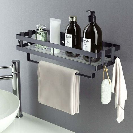 Etagere Murale Cuisine, Rangement Epices Cuisine avec 4 crochets et Porte-Rouleau de Cuisine, étagère Murale sans Percer pour Épices, Canettes, Pots, Ustensiles de Cuisine – (35cm, Noir)