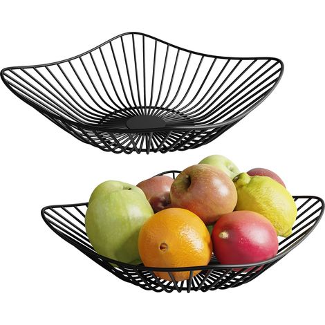 Ensemble de 2 paniers à fruits en métal JeiibrZui - Panier en fil de fer noir, moderne et minimaliste - Idéal pour la table de cuisine ou le salon - Rangement durable pour fruits, légumes et en-cas (1/5)