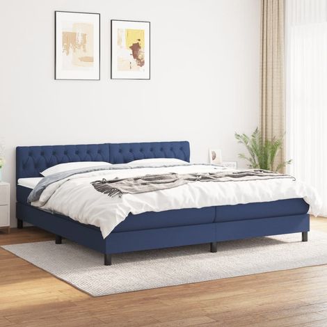 Lit adulte Contemporain Lit à sommier tapissier avec matelas Bleu 200x200 cm Tissu 52225