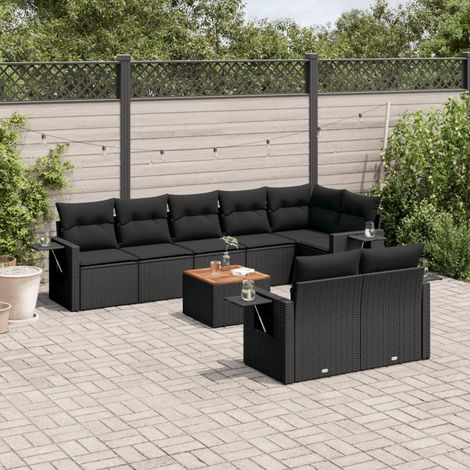 Teenpull – 9-tlg. Garten-Sofagarnitur mit Kissen Schwarz Poly Rattan (1/5)