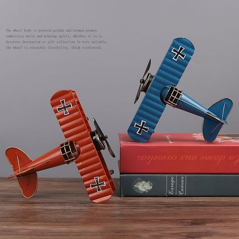 Vintage-Metallstück – Miniatur-Doppeldecker aus Eisen im Vintage-Stil zum Sammeln und Dekorieren (1/5)
