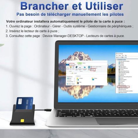 Lecteur Carte - Id Card Reader-Plug & Play-Conforme Iso 7816 Classe A,B,C, Cable De 50Cm Pour (1/5)