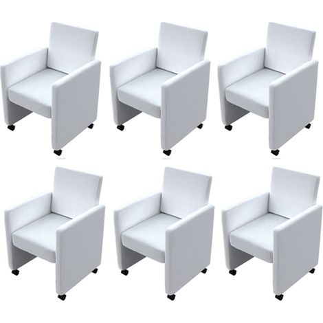 Chaises à manger  Chaise de cuisine lot de 6 blanc similicuir (1/5)