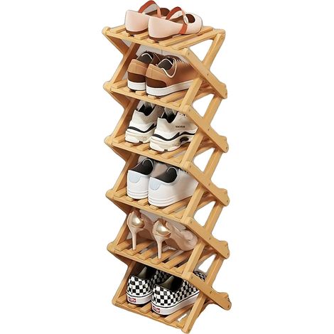 Zapatero, diseño plegable, material de bambú ecológico, color madera natural. (1/2)
