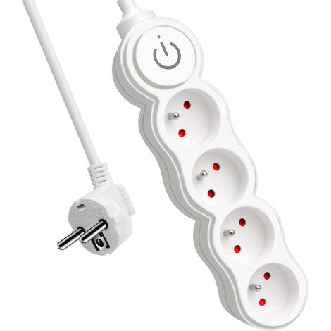 Bloc Multiprises 4 Prises avec Interrupteur, Rallonge 1,5 m 250 V avec sécurité Enfant, Blanc (1/5)