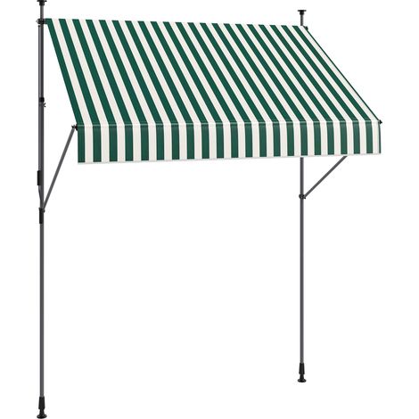 Tenda da Sole 2x1.2 m con Supporti Regolabili e Manovella, in Alluminio, Metallo e Poliestere, Verde e Bianco