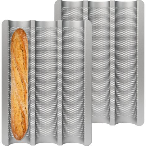 2 Pièces Plaque à Baguette Moule pour 3 Baguettes Moulle à Baguette Pain avec Revêtement Antiadhésif Moule à Pain Baguette Français (1/4)