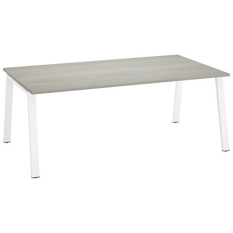Bureau Manager chêne gris 200 x 100 cm, piétement métal blanc - Arch - Maxiburo