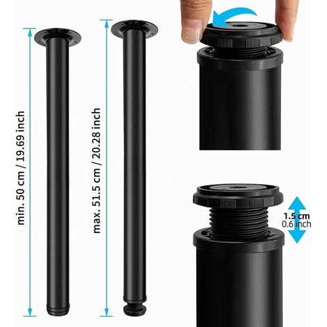 Adjustable Table Legs 50 cm, Metal Furniture Legs, Diameter 50 mm, Steel Support for Coffee Table (1/4)