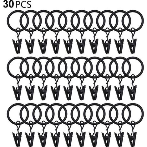 Curtain rings with clips -  - Set of 30 - Metal - 25mm inner diameter - Assorted colors
