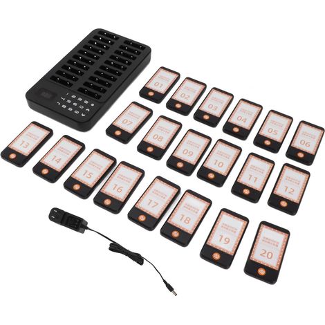 Système d'appel sans fil pour restaurant, 20 récepteurs pagers, 1 clavier, 3 modes d'alerte, 100‑240V, prise US (1/5)