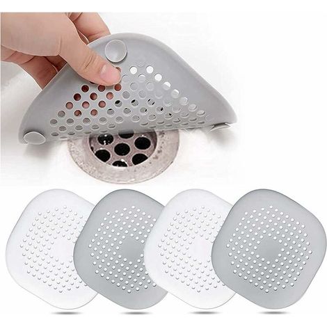 4-teiliger Silikon-Abflussschutz, Küchenspülenfilter mit Saugnapf, Badewannen-Abflussabdeckungsfilter, Küchen- und Badezimmerspülenfilter. (1/3)