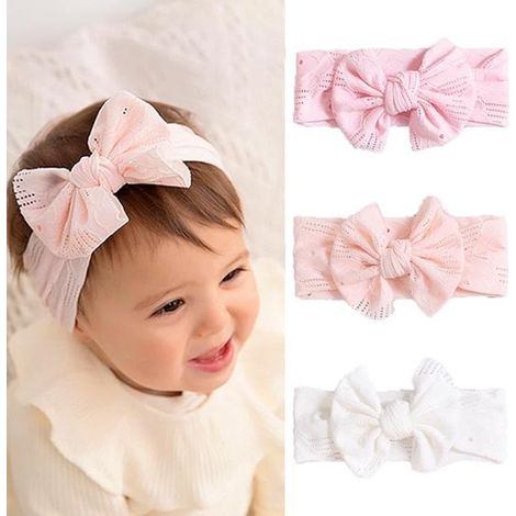 Diadema con lazo de nailon para niñas, suave y elástica, ideal para bebés, niños pequeños y niños de corta edad (paquete de 3). (1/5)