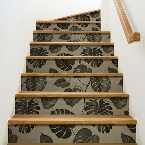 Contremarche Autocollante Monstera 19,5 X 100 cm, Motif Feuilles Tropicales Vertes Kaki, Style Ancien, Lot de 3. (1/2)