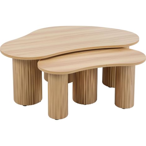 Oviala – Table basse gigogne en MDF mélaminé beige – Ensemble 2 tables – Grande table L.100 x P.60 x H.38 cm – Petite table L.70 x P.42 x H.35 cm