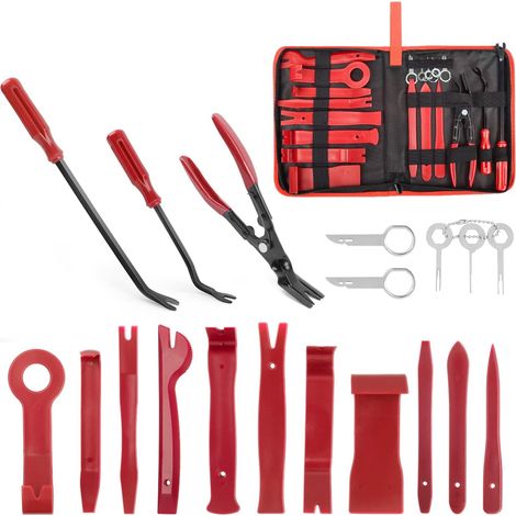 Set di 19 strumenti per la rimozione delle finiture, clip di fissaggio del pannello, pinze per tappezzeria in plastica per auto con borsa portaoggetti