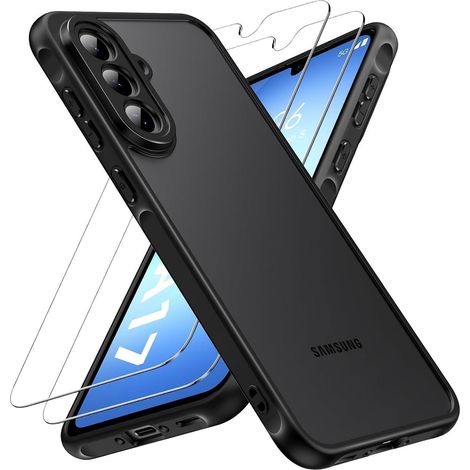 Coque Samsung Galaxy A17 5G avec 2 verres trempés, protection caméra, anti-chocs, dos mat translucide, noir (1/5)