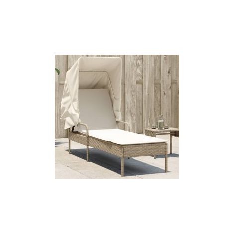 Chaise longue avec auvent beige résine tressée (1/5)