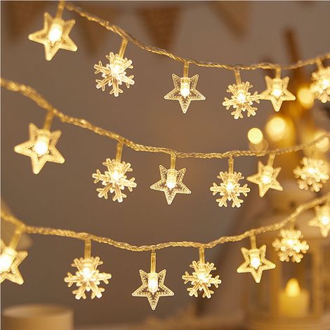 Guirlande lumineuse LED étoile et flocon de neige, éclairage décoration Noël, sapin, balcon, intérieur extérieur, ambiance festive bricolage déco, couleurs blanc chaud (1/3)