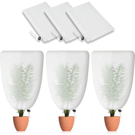Set mit 3 Outdoor-Pflanzen-Winterschleier 70 g/m² 80 cm x 120 cm Überwinterungsschleier für Outdoor-Pflanzen mit Kordelzug Kann kalt, wetterfest, heiß und wiederverwendbar sein (1/5)
