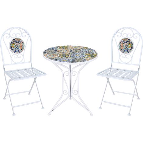 Set Bistrot Tavolino Con 2 Sedie Con Mosaico In Ceramica Per Esterno Terrazzo Giardino Pieghevoli Patio Casa,Bar,Ristoranti,Mobili Giardino Mod-Sciacca (1/5)