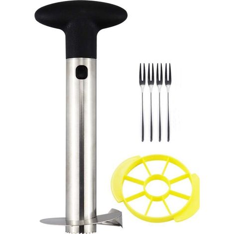 6 Pièces Coupe Ananas 2ème Génération, Éplucheur Ananas Set outil ananas cuisine avec 1 coupe et 4 fourchettes en acier inoxydable, pour fêtes familiales et pique-niques (1/5)
