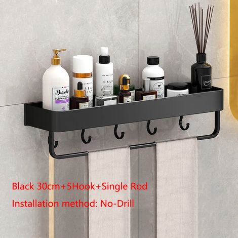 (Style noir 3.2 gratuit) Étagère de douche murale flottante pour salle de bain, étagère de toilette, étagères de rangement pour placards de cuisine, organisateurs (1/5)
