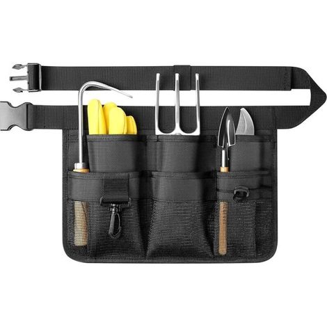 Delantal de jardinería para mujer, cinturón de ajustable 8 bolsillos, Cinturón trabajo Oxford resistente jardinería construcción (negro) (1/5)